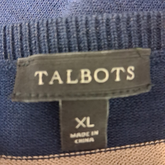 Talbots Navy Blue and Beige Striped Short Sleeve Top Wimen Size XL - Picture 2 of 16